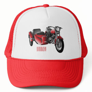 Sidecar motorcycle cartoon illustration  trucker hat
