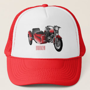 Sidecar motorcycle cartoon illustration trucker hat