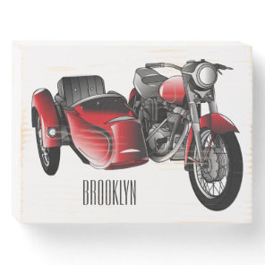 Sidecar motorcycle cartoon illustration  wooden box sign
