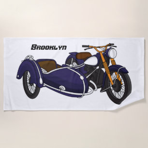 Sidecar purple motorcycle illustration beach towel
