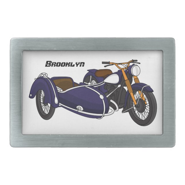 Sidecar purple motorcycle illustration belt buckle (Front)