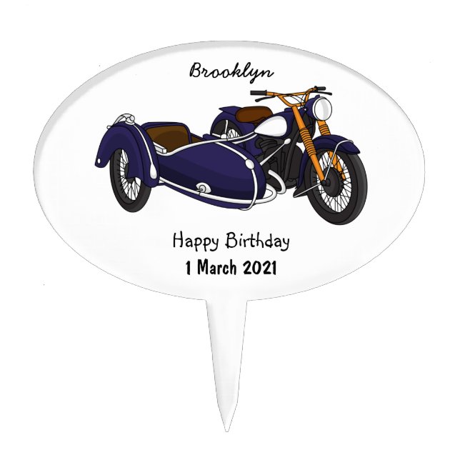 Sidecar purple motorcycle illustration  cake topper (Front)