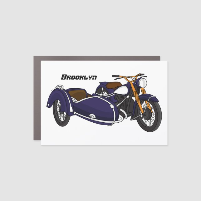 Sidecar purple motorcycle illustration car magnet (Front)