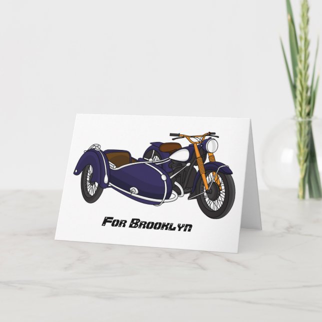 Sidecar purple motorcycle illustration card (Front)
