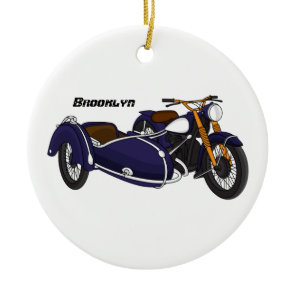 Sidecar purple motorcycle illustration ceramic ornament