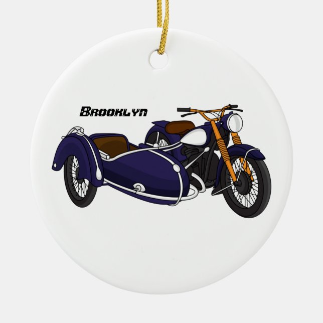 Sidecar purple motorcycle illustration ceramic ornament (Front)