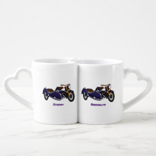 Sidecar purple motorcycle illustration coffee mug set
