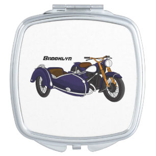 Sidecar purple motorcycle illustration compact mirror