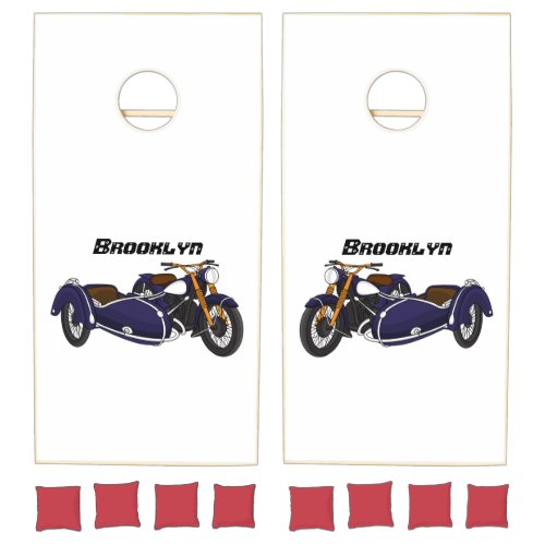 Sidecar purple motorcycle illustration cornhole set