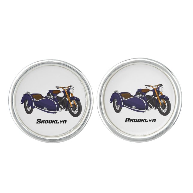 Sidecar purple motorcycle illustration cufflinks (Front)