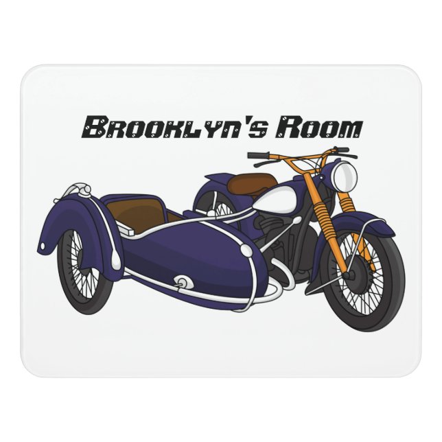 Sidecar purple motorcycle illustration door sign (Contemporary Front)