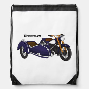 Sidecar purple motorcycle illustration drawstring bag