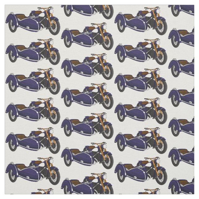 Sidecar purple motorcycle illustration fabric (Swatch)