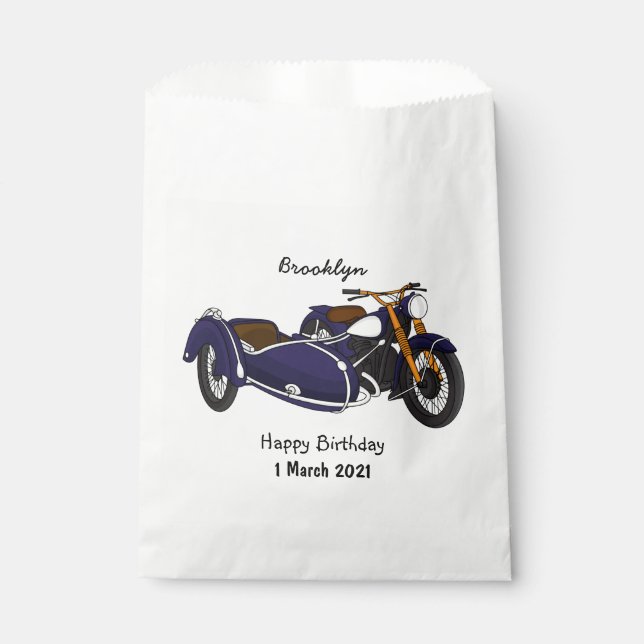 Sidecar purple motorcycle illustration favor bag (Front)