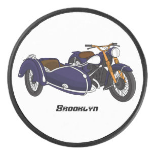 Sidecar purple motorcycle illustration hockey puck