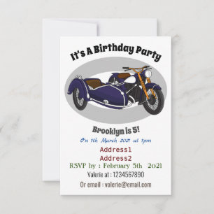 Sidecar purple motorcycle illustration invitation
