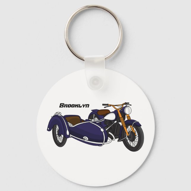 Sidecar purple motorcycle illustration keychain (Front)