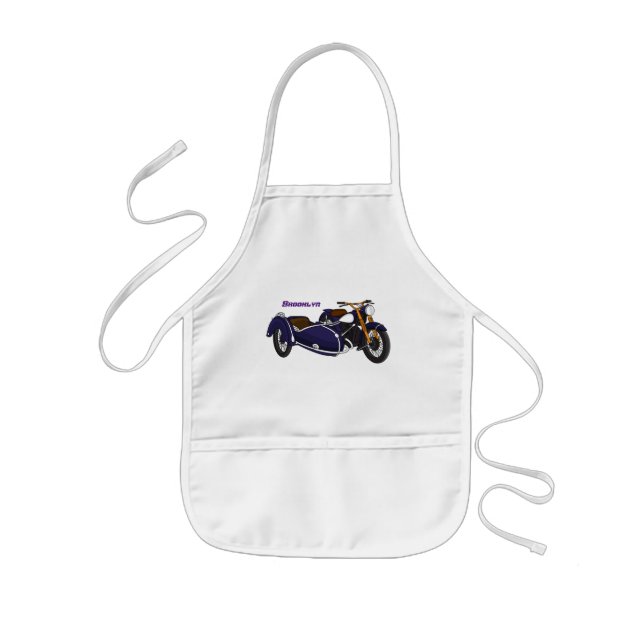 Sidecar purple motorcycle illustration kids' apron (Front)