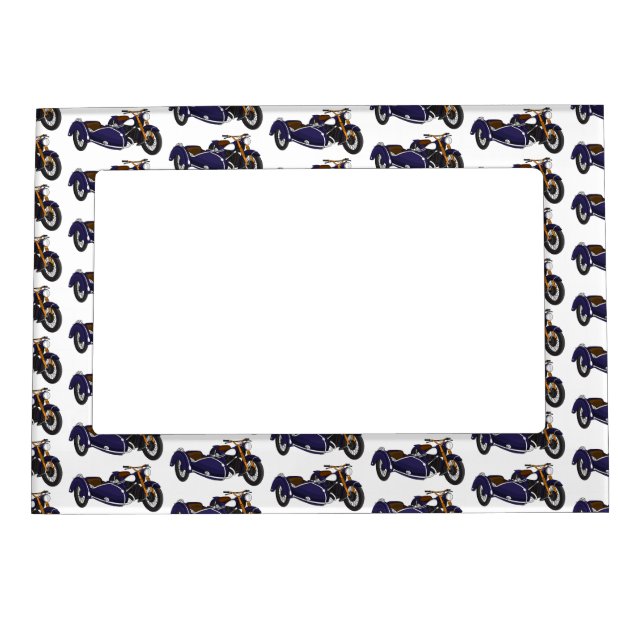 Sidecar purple motorcycle illustration magnetic frame (Front)