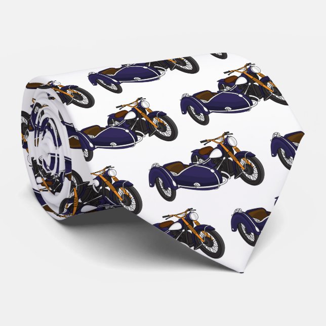 Sidecar purple motorcycle illustration neck tie (Rolled)