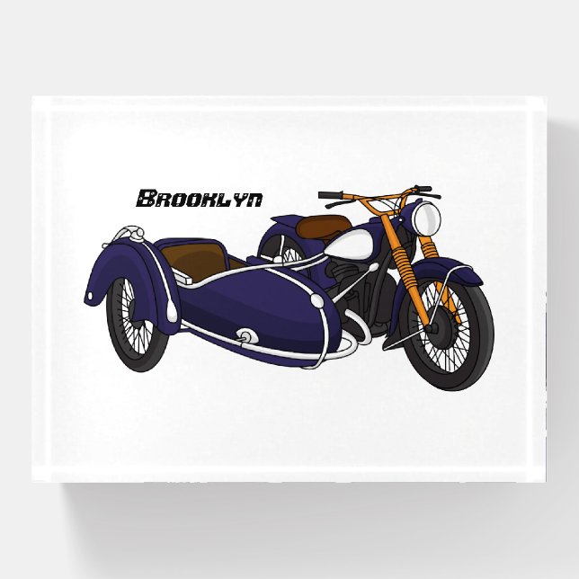 Sidecar purple motorcycle illustration paperweight (Front)
