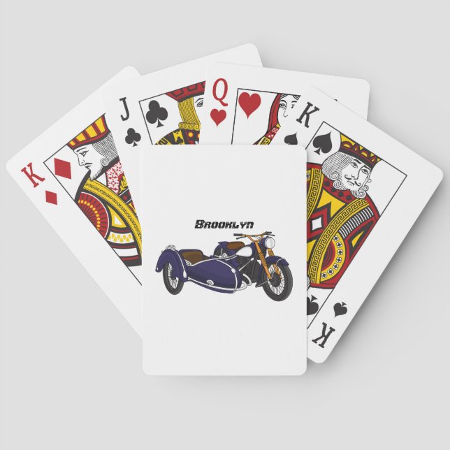 Sidecar purple motorcycle illustration poker cards (Back)