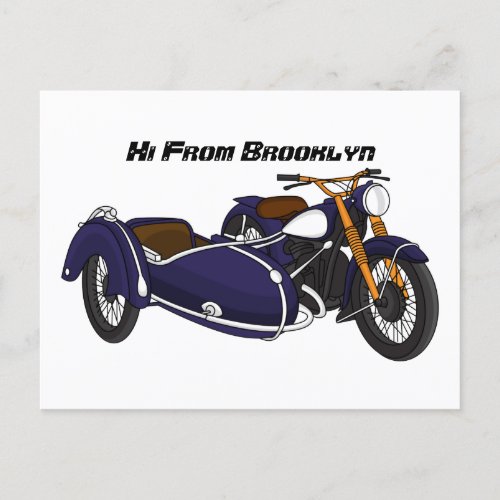 Sidecar purple motorcycle illustration postcard