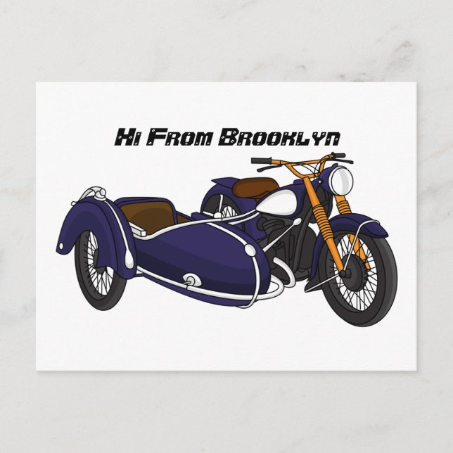 Sidecar purple motorcycle illustration postcard (Front)
