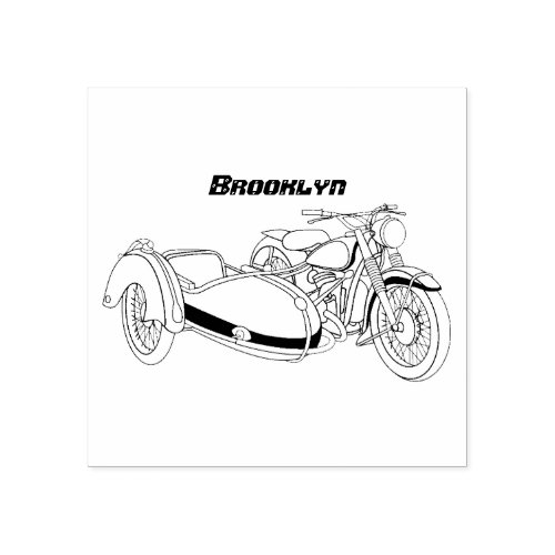 Sidecar purple motorcycle illustration rubber stamp