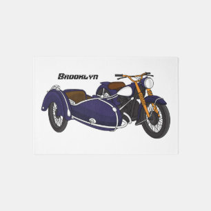Sidecar purple motorcycle illustration rug