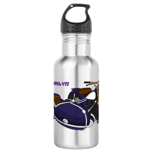 Sidecar purple motorcycle illustration stainless steel water bottle