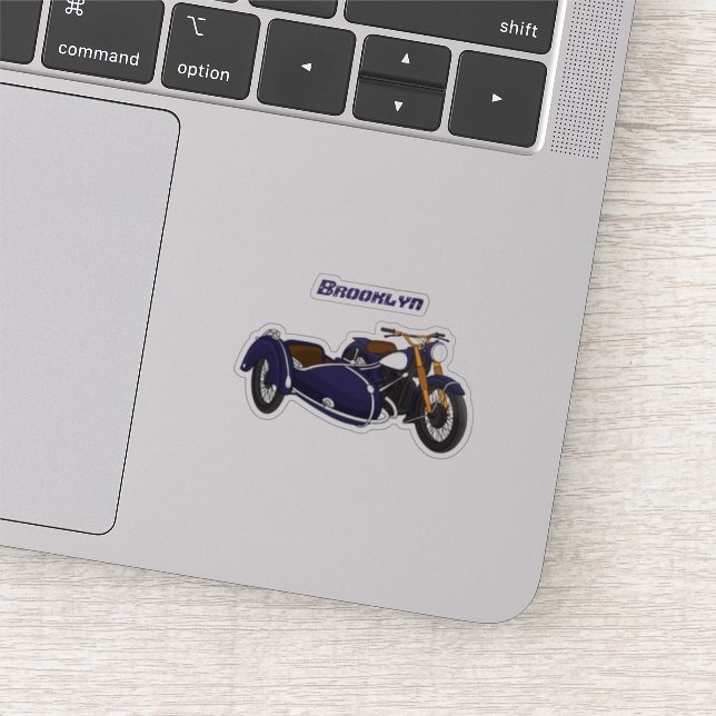 Sidecar purple motorcycle illustration sticker (Detail)