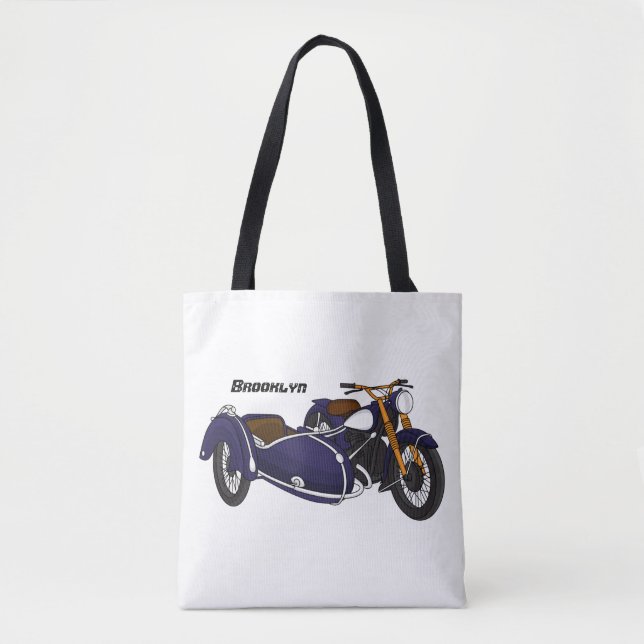 Sidecar purple motorcycle illustration tote bag (Front)