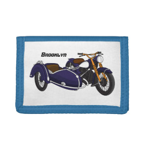 Sidecar purple motorcycle illustration tri-fold wallet