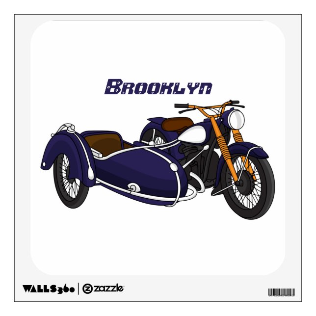 Sidecar purple motorcycle illustration wall decal (Front)