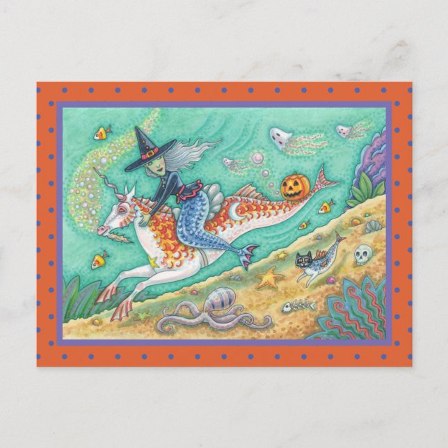 SIDESADDLE WITCH MERMAID, UNICORN MERHORSE FANTASY POSTCARD (Front)
