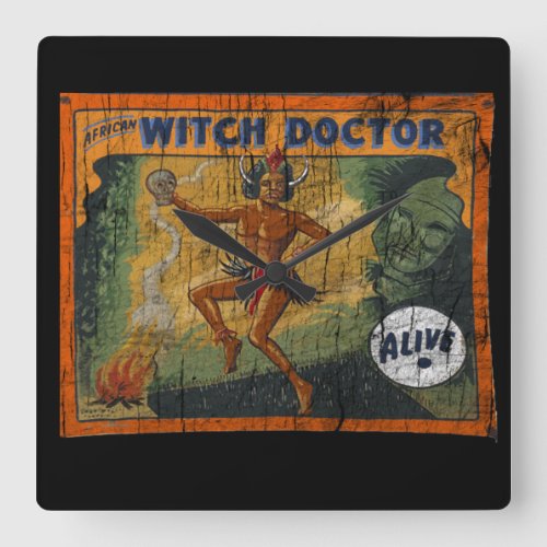 Sideshow Banner Witch Doctor Square Wall Clock
