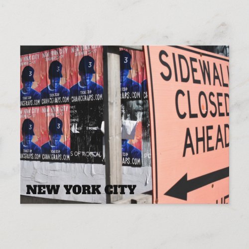 Sidewalk Closed New York Urban Street Photography Postcard