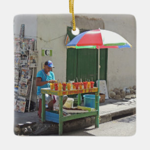 Sidewalk Fruit Vendor in Cartagena Colombia Ceramic Ornament