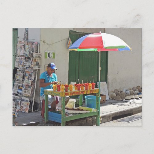 Sidewalk Fruit Vendor in Cartagena Colombia Postcard