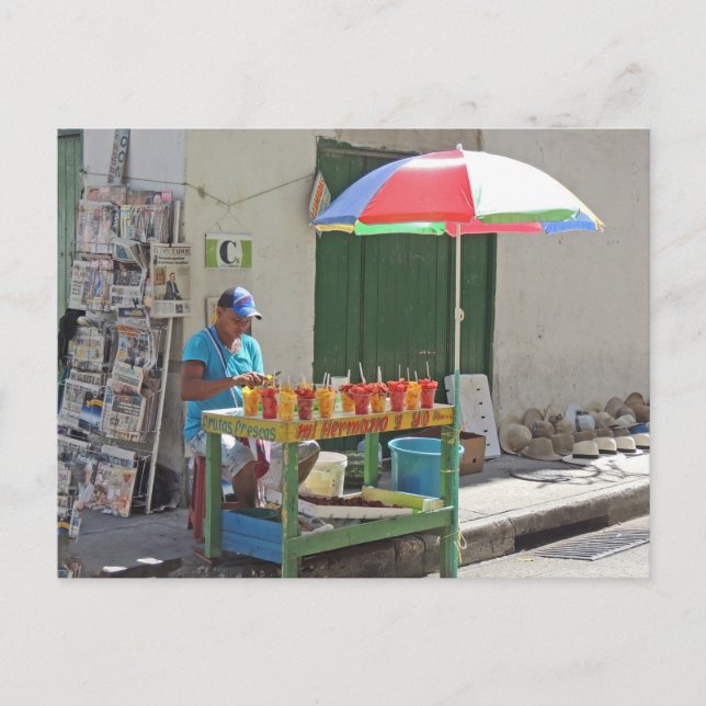 Sidewalk Fruit Vendor in Cartagena Colombia Postcard (Front)
