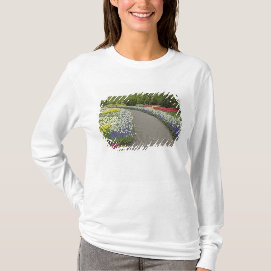 Sidewalk pathway through tulips and daffodils, 2 T-Shirt