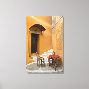 Sidewalk table setting, Chania, Crete, Greece Canvas Print