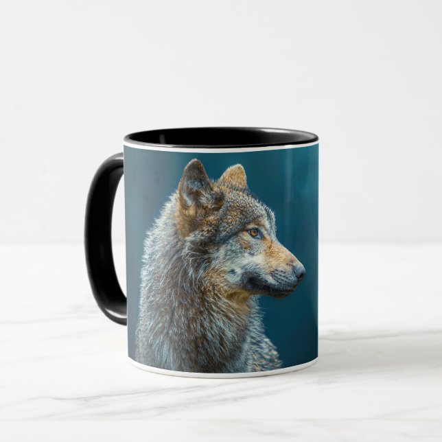 Sideways portrait of a Gray wolf Mug (Front Left)