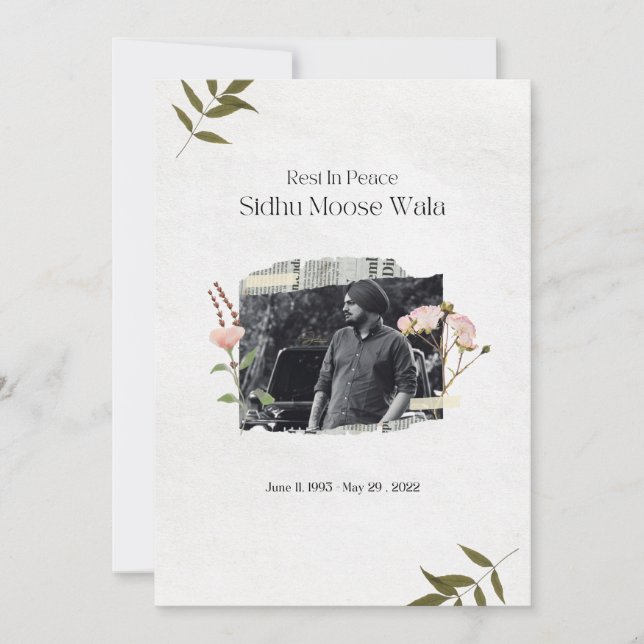 Sidhu moose wala rip  invitation (Front)