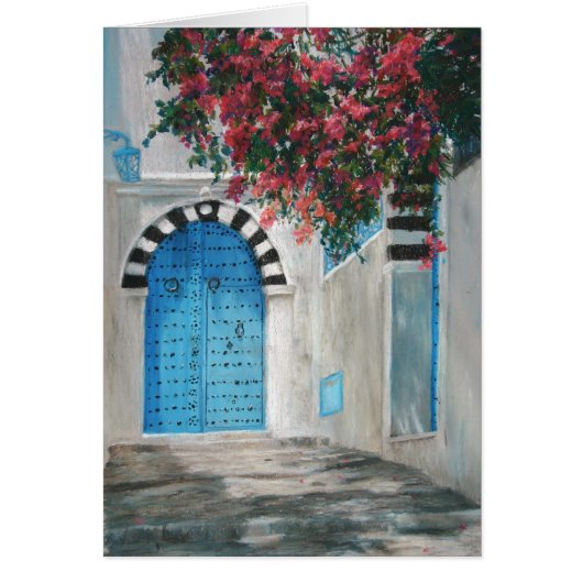 Sidi Bou Blue Door Boganvila Cards (Front)