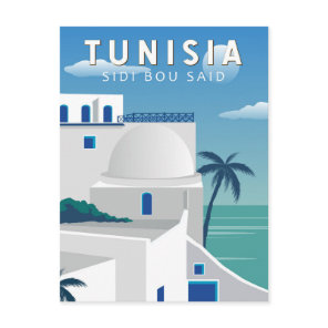 Sidi Bou Said Tunisia Retro Travel Art Vintage Postcard