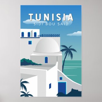 Sidi Bou Said Tunisia Retro Travel Art Vintage Poster by Kris_and_Friends at Zazzle