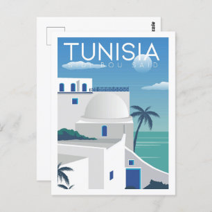 Sidi Bou Said Tunisia Travel Place Illustration Postcard