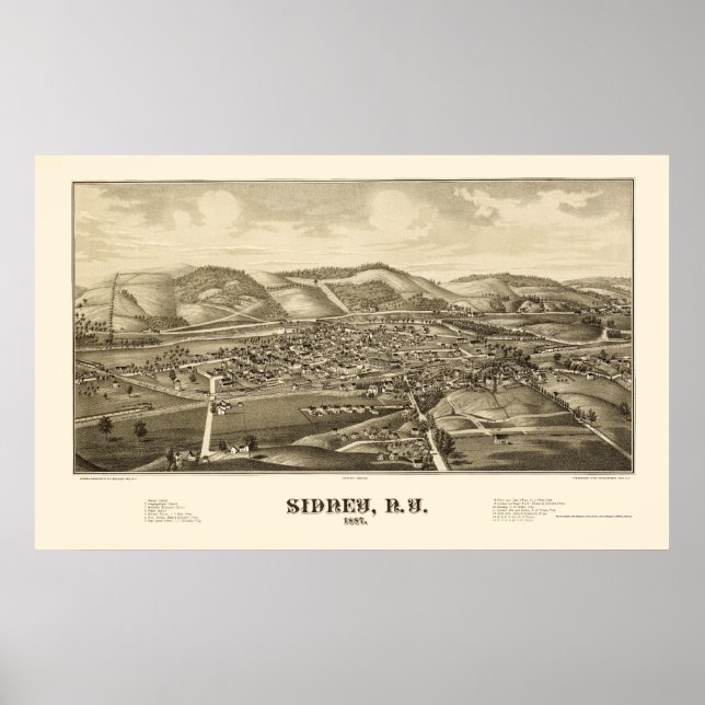 Sidney, NY Panoramic Map - 1887 Poster (Front)